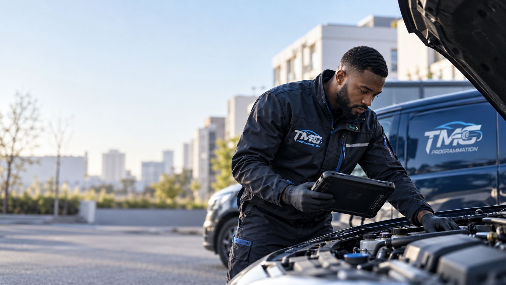 Technicien TMG Programmation en diagnostic sous le capot d'une voiture